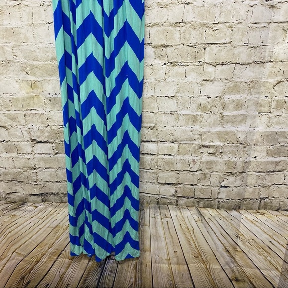 J Crew Blue Green Chevron Print V Neck Sleeveless Maxi Dress - Picture 7 of 7